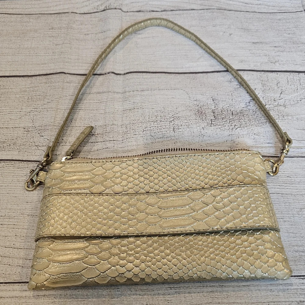 Devi Kroell For Target Gold Zip Faux Snakeskin Wristlet Mini Clutch w/ Strap